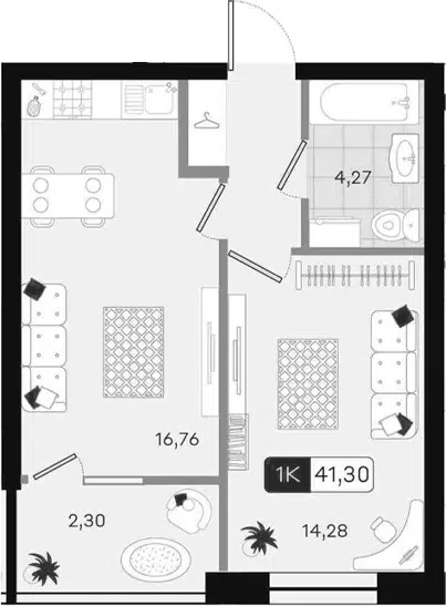 Планировка 1-к.кв