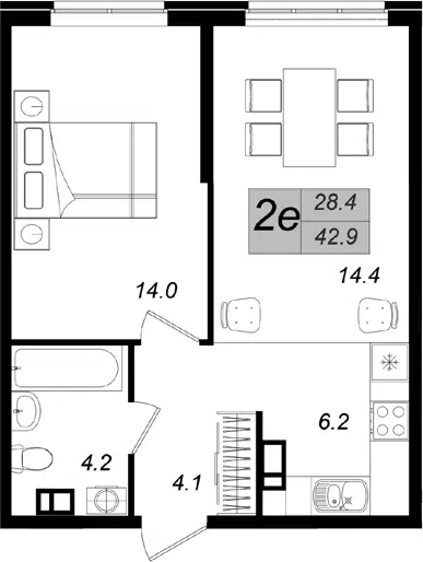 Планировка 2Е-к.кв