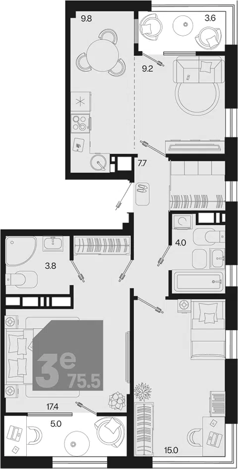 Планировка 3Е-к.кв