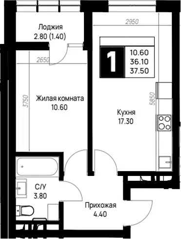 Планировка 1-к.кв