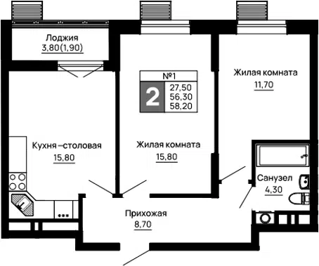 Планировка 2-к.кв