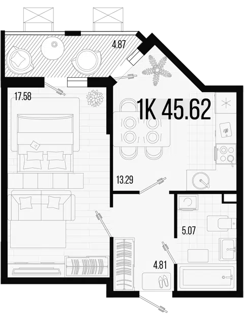 Планировка 1-к.кв