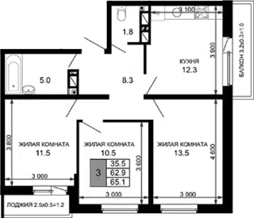 Планировка 3-к.кв