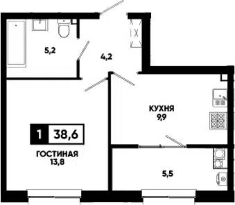 Планировка 1-к.кв