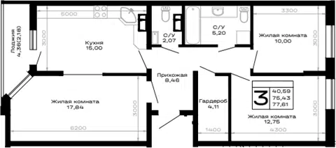Планировка 3-к.кв