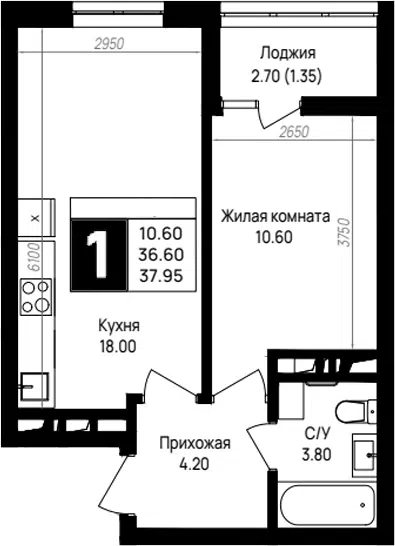 Планировка 1-к.кв