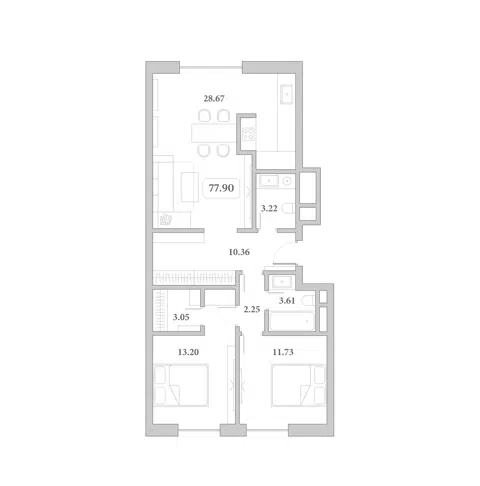 Планировка 3Е-к.кв