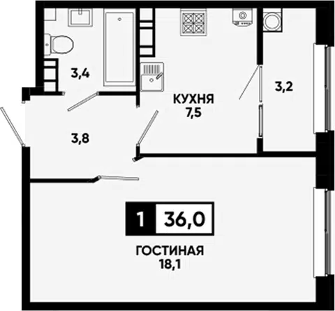 Планировка 1-к.кв