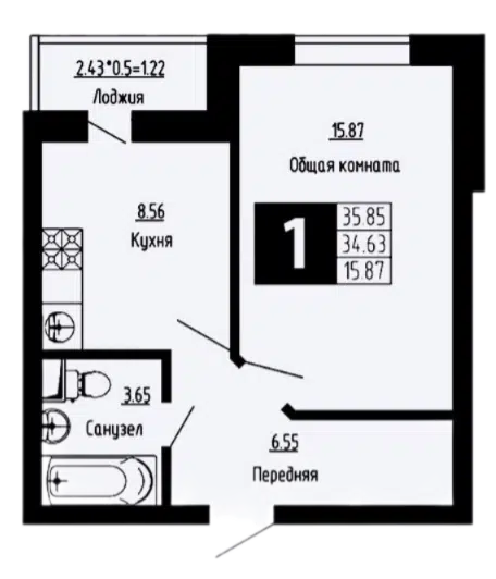 Планировка 1-к.кв