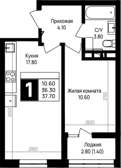Планировка 1-к.кв