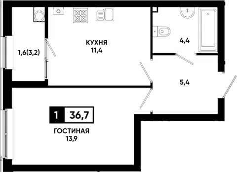 Планировка 1-к.кв