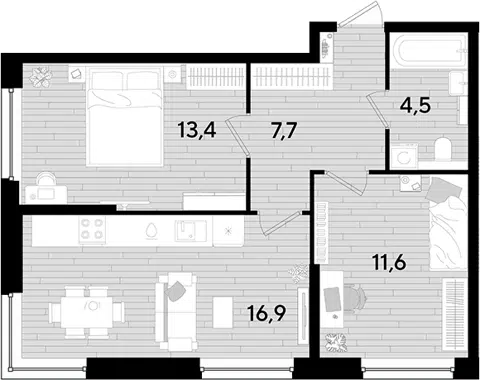 Планировка 2-к.кв