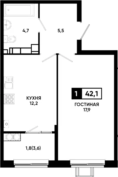 Планировка 1-к.кв