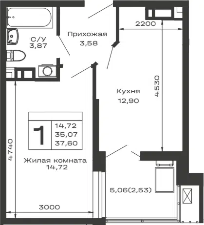 Планировка 1-к.кв