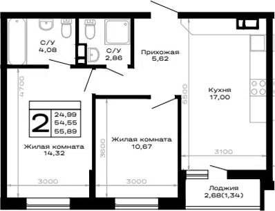 Планировка 2-к.кв