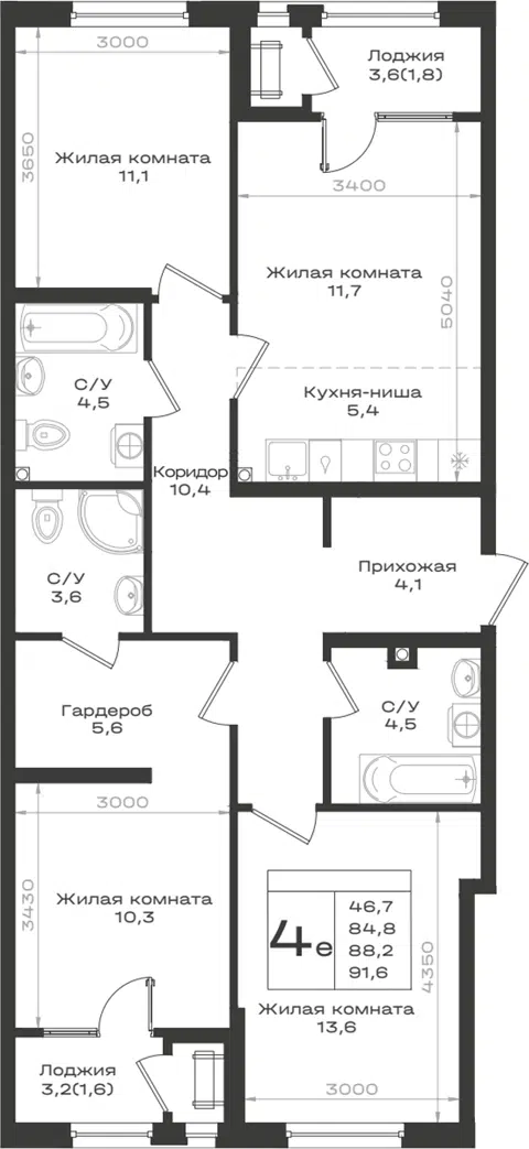 Планировка 4Е-к.кв