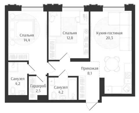Планировка 3Е-к.кв