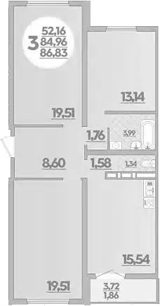 Планировка 3-к.кв
