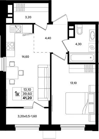 Планировка 2Е-к.кв