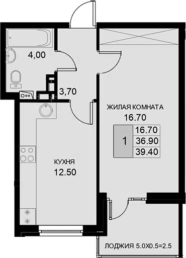 Планировка 1-к.кв