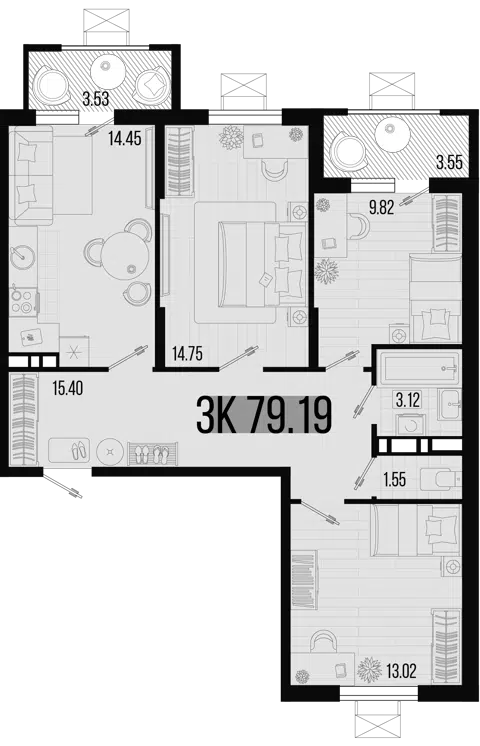 Планировка 3-к.кв
