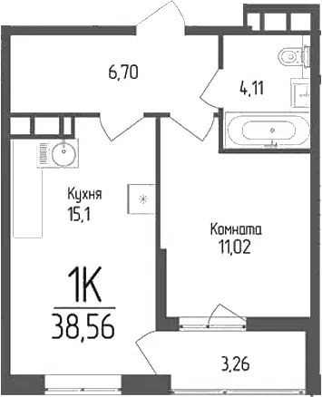 Планировка 1-к.кв