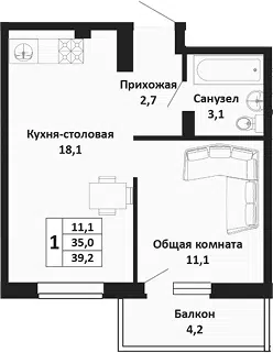 Планировка 2Е-к.кв