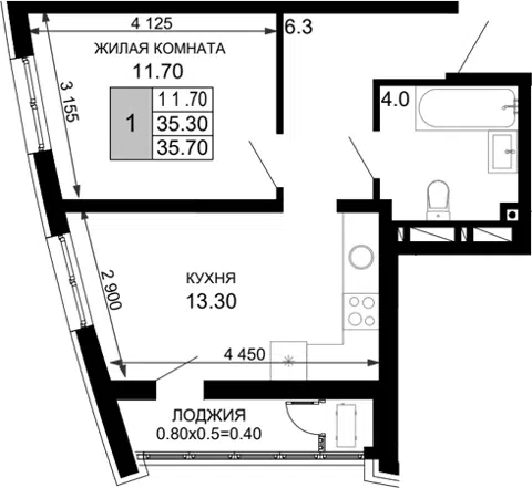 Планировка 1-к.кв