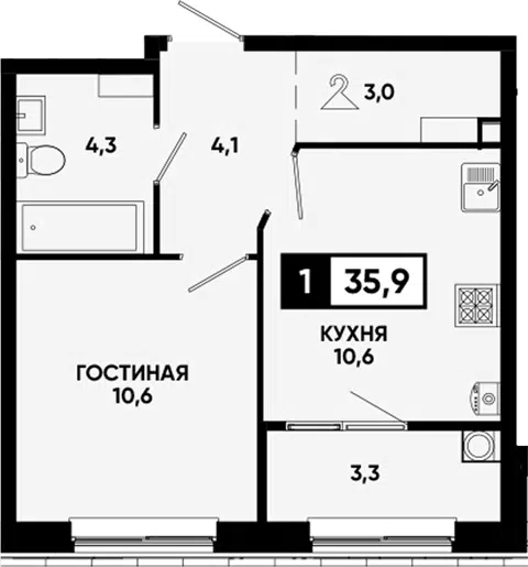 Планировка 1-к.кв