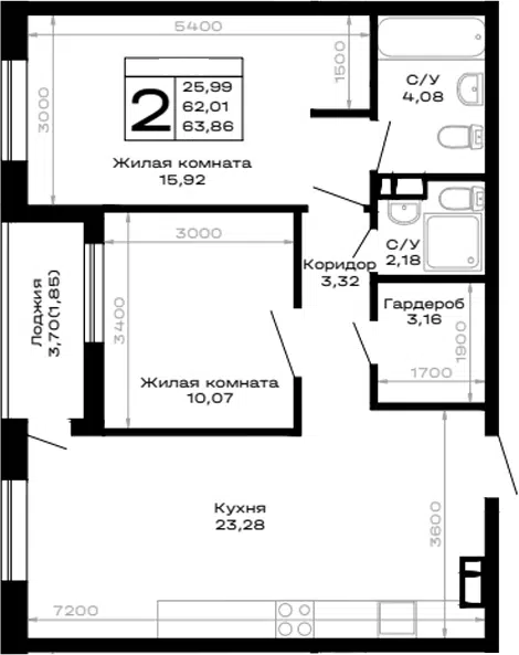 Планировка 2-к.кв