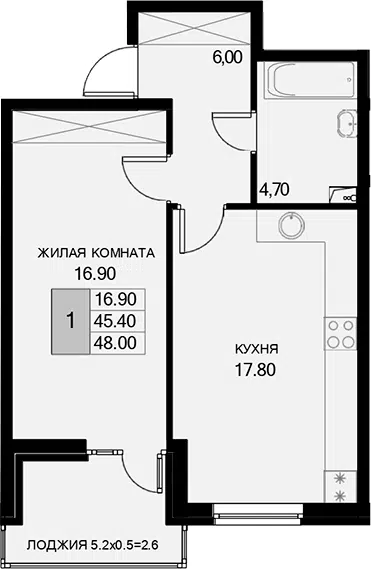 Планировка 1-к.кв