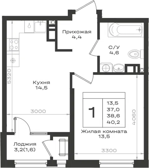 Планировка 1-к.кв