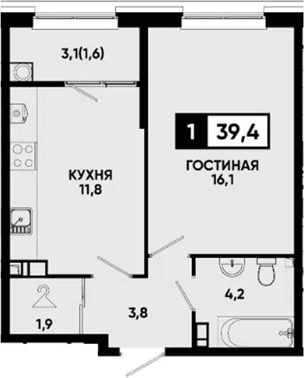 Планировка 1-к.кв