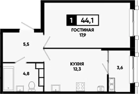 Планировка 1-к.кв