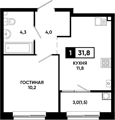 Планировка 1-к.кв