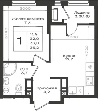 Планировка 1-к.кв