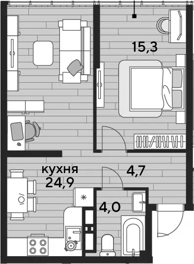 Планировка 1-к.кв