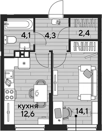 Планировка 1-к.кв