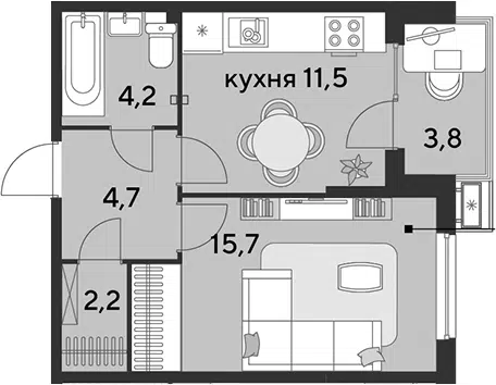 Планировка 1-к.кв