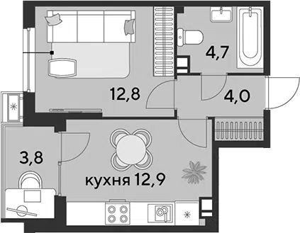 Планировка 1-к.кв