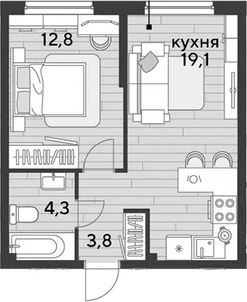 Планировка 1-к.кв