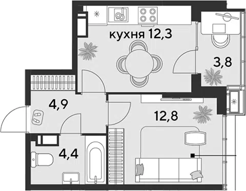 Планировка 1-к.кв