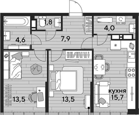 Планировка 2-к.кв