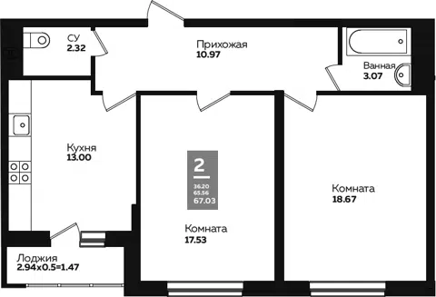 Планировка: 2-к.кв
