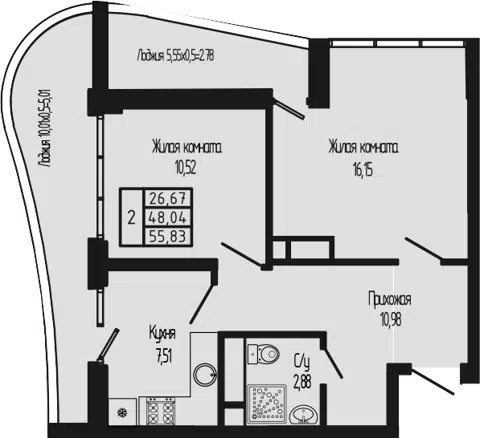 Планировка 2-к.кв