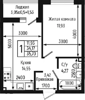 Планировка 1-к.кв