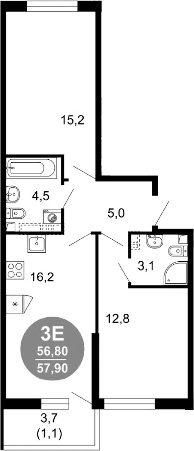 Планировка 3Е-к.кв