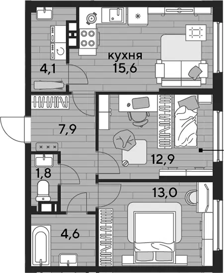 Планировка 2-к.кв