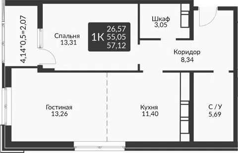 Планировка 2Е-к.кв