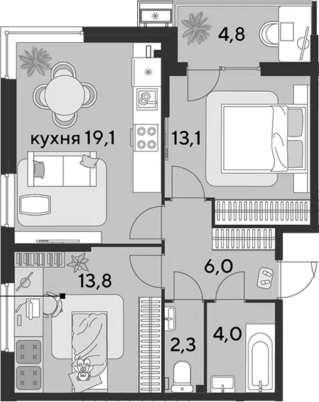 Планировка 3Е-к.кв